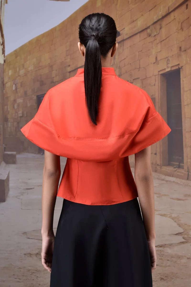 Genes Lecoanet Hemant  Coquelicot Red Giza Cotton Top with Structured Sleeves for Women | Best Price UAE
